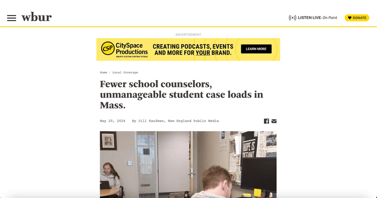 Fewer school counselors, unmanageable student case loads in Mass